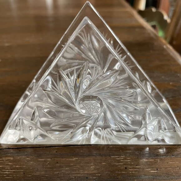 Vintage Triangle Napkin Letter Holder Lead Crystal Pinwheel Star Hand Cut EUC - Picture 3 of 4